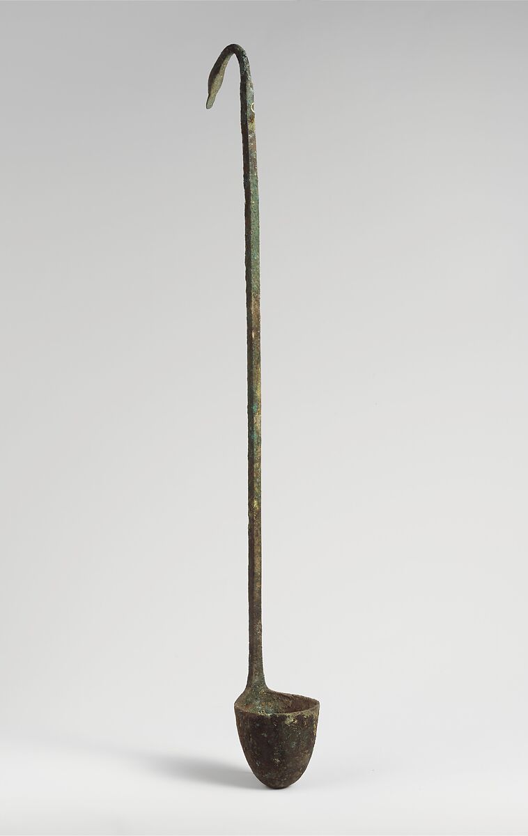 Bronze kyathos (ladle) with duck-head terminal, Bronze, Etruscan 