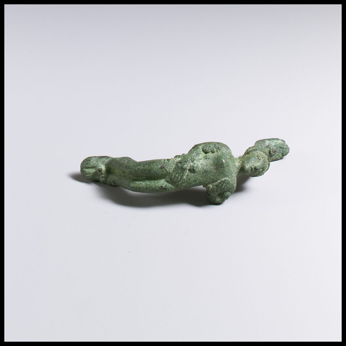Handle in the form of a nude girl, Bronze, Etruscan 