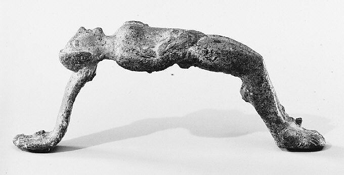 Handle in the form of a nude girl, Bronze, Etruscan