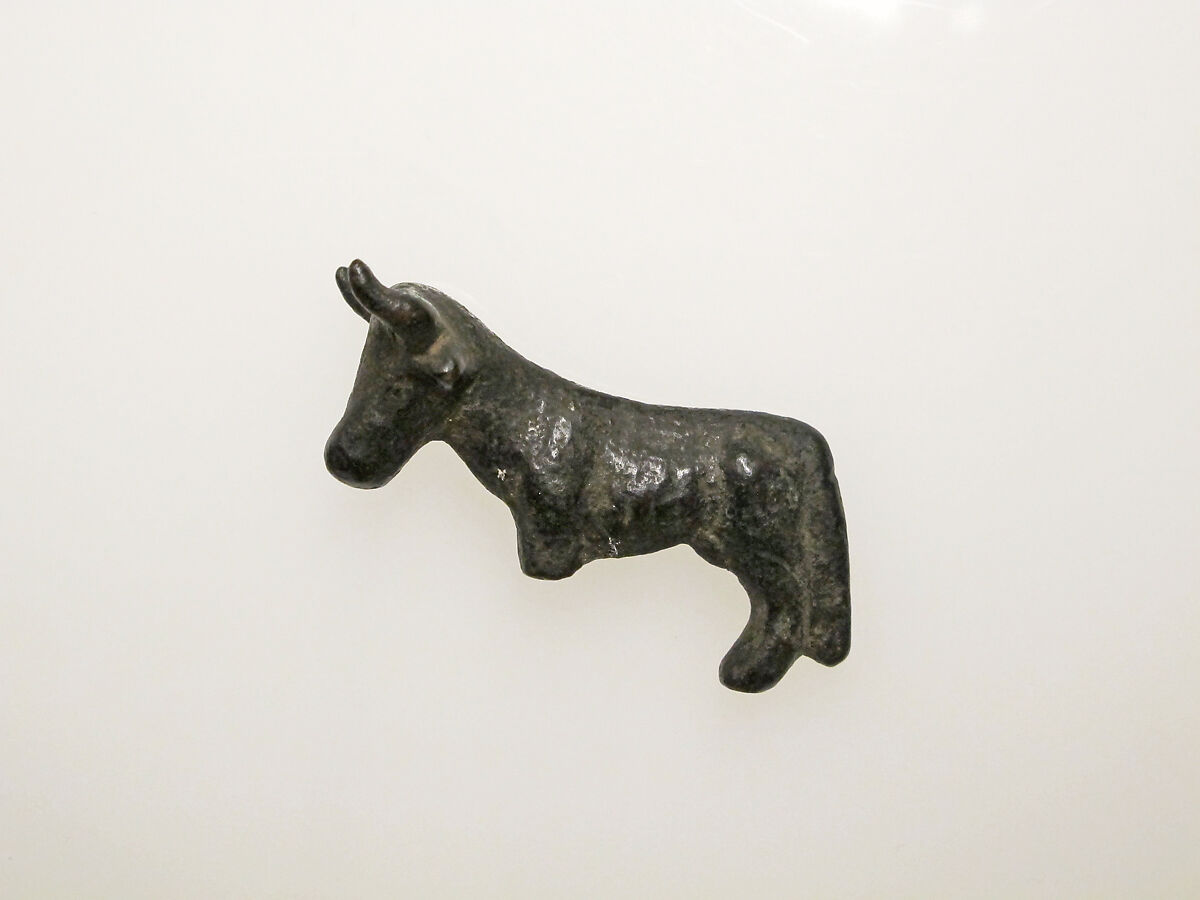 Bronze statuette of bull, Bronze, Roman 