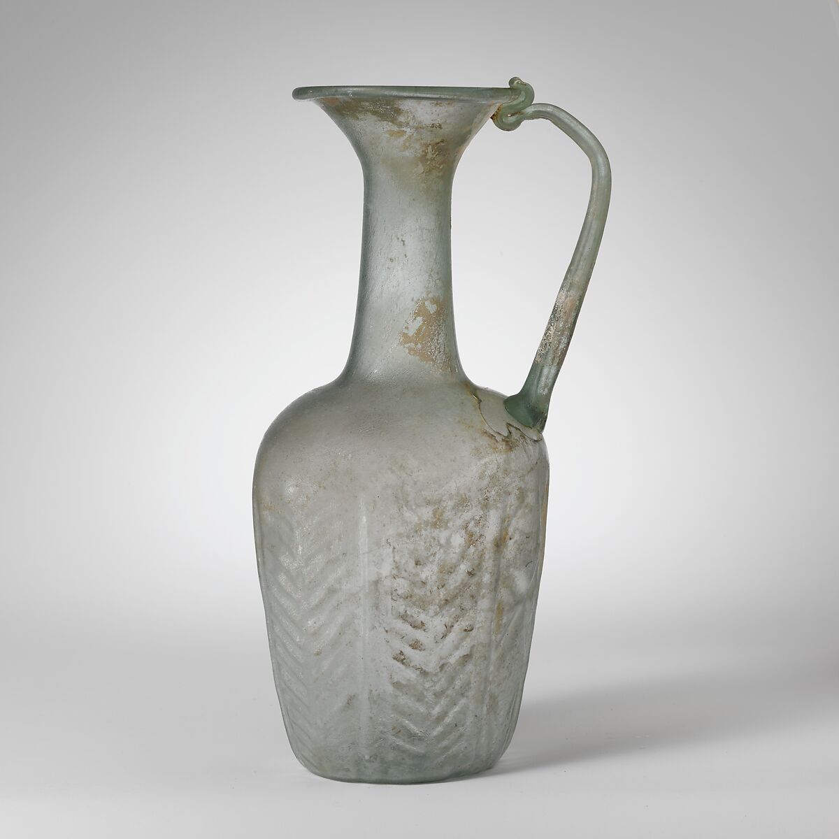 Glass hexagonal jug, Glass, Roman, Syrian 