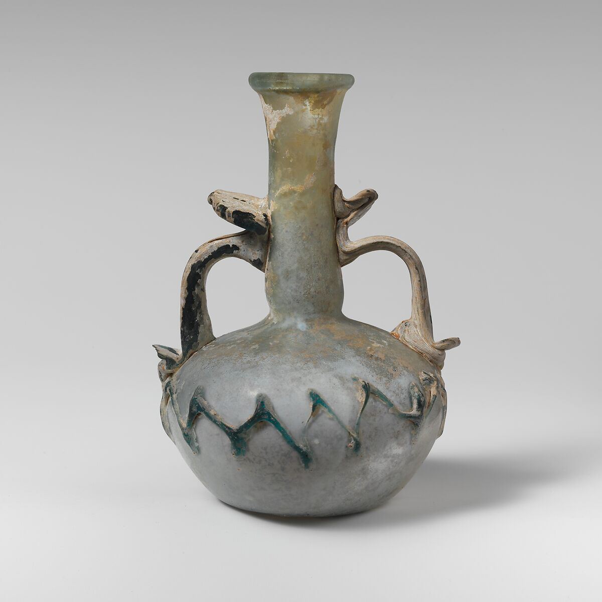 Glass two-handled bottle, Glass, Roman