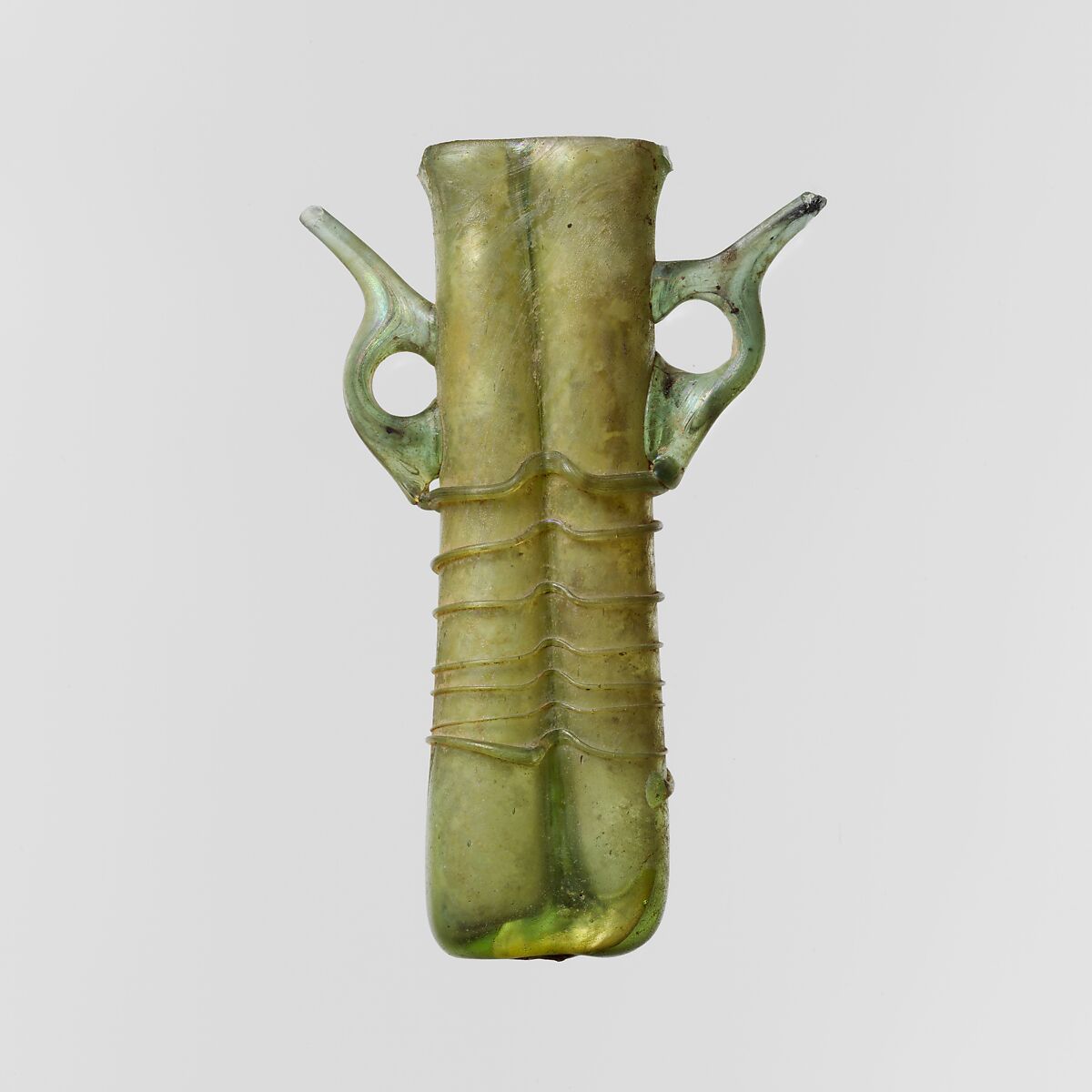 Glass double cosmetic flask (kohl tube), Glass, Roman, Syrian 