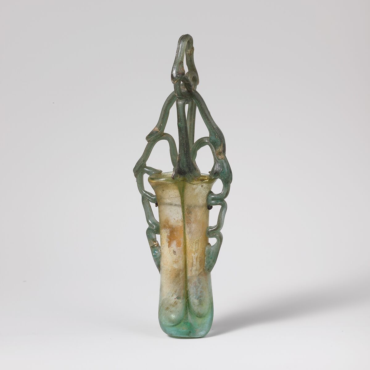 Glass double cosmetic flask (kohl tube), Glass, Roman, Syrian 