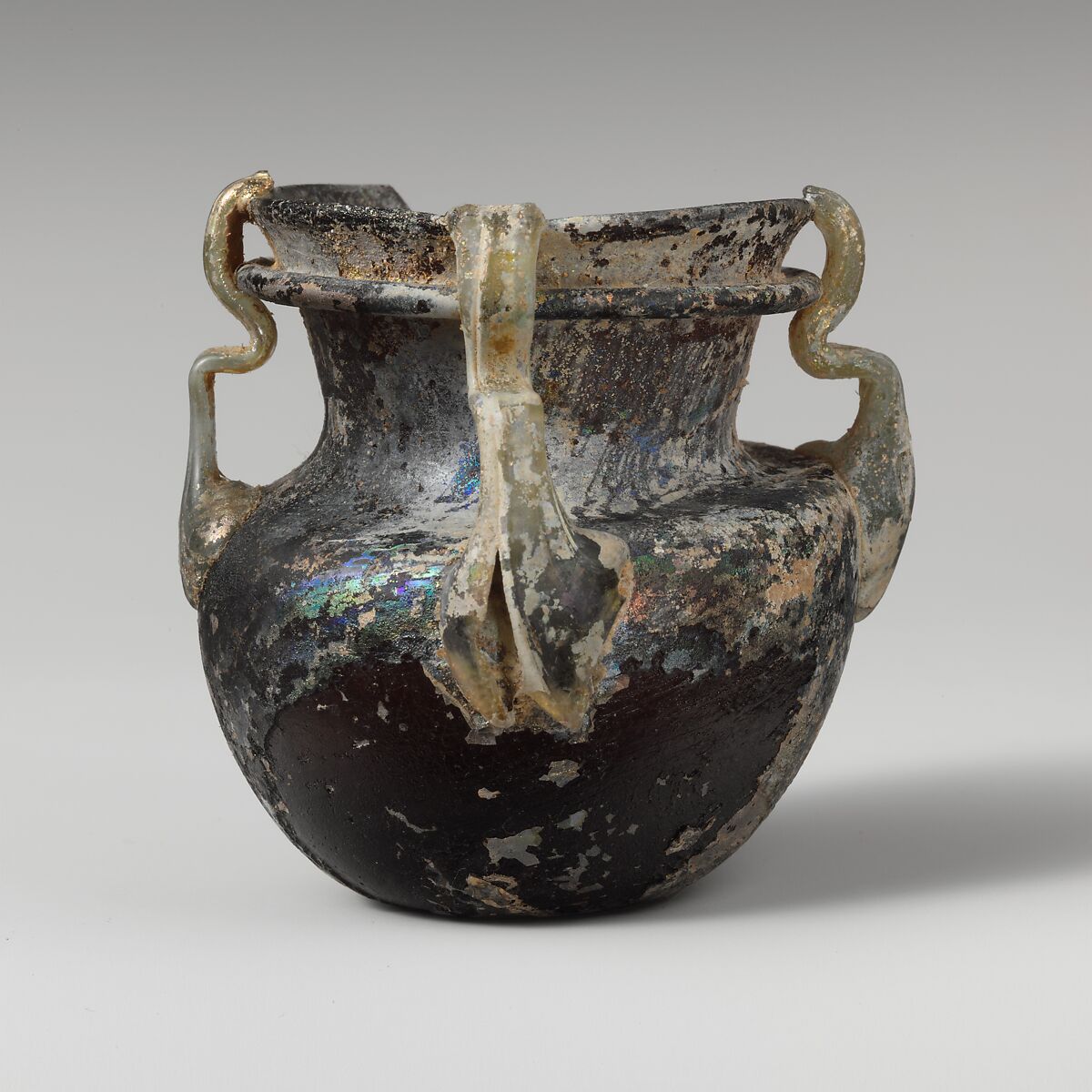 Glass jar with four handles, Glass, Roman 