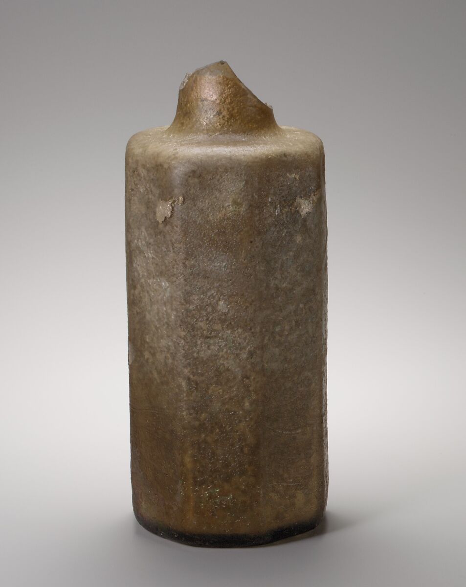 Glass octagonal bottle, Glass, Roman 