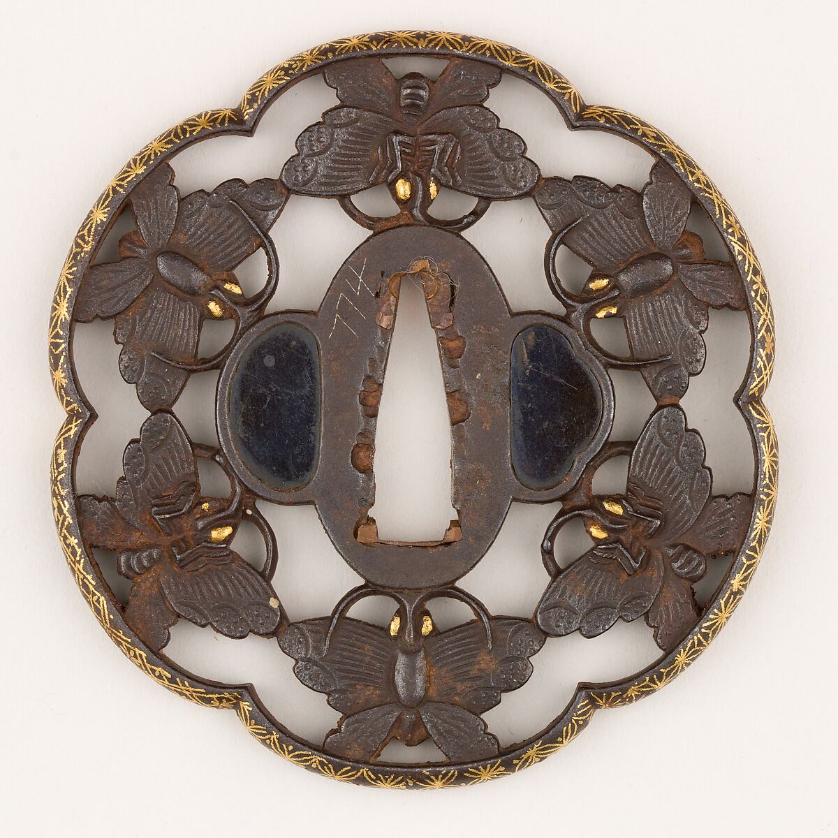 Sword Guard (Tsuba) Depicting Six Connected Butterflies (六つ蝶繋