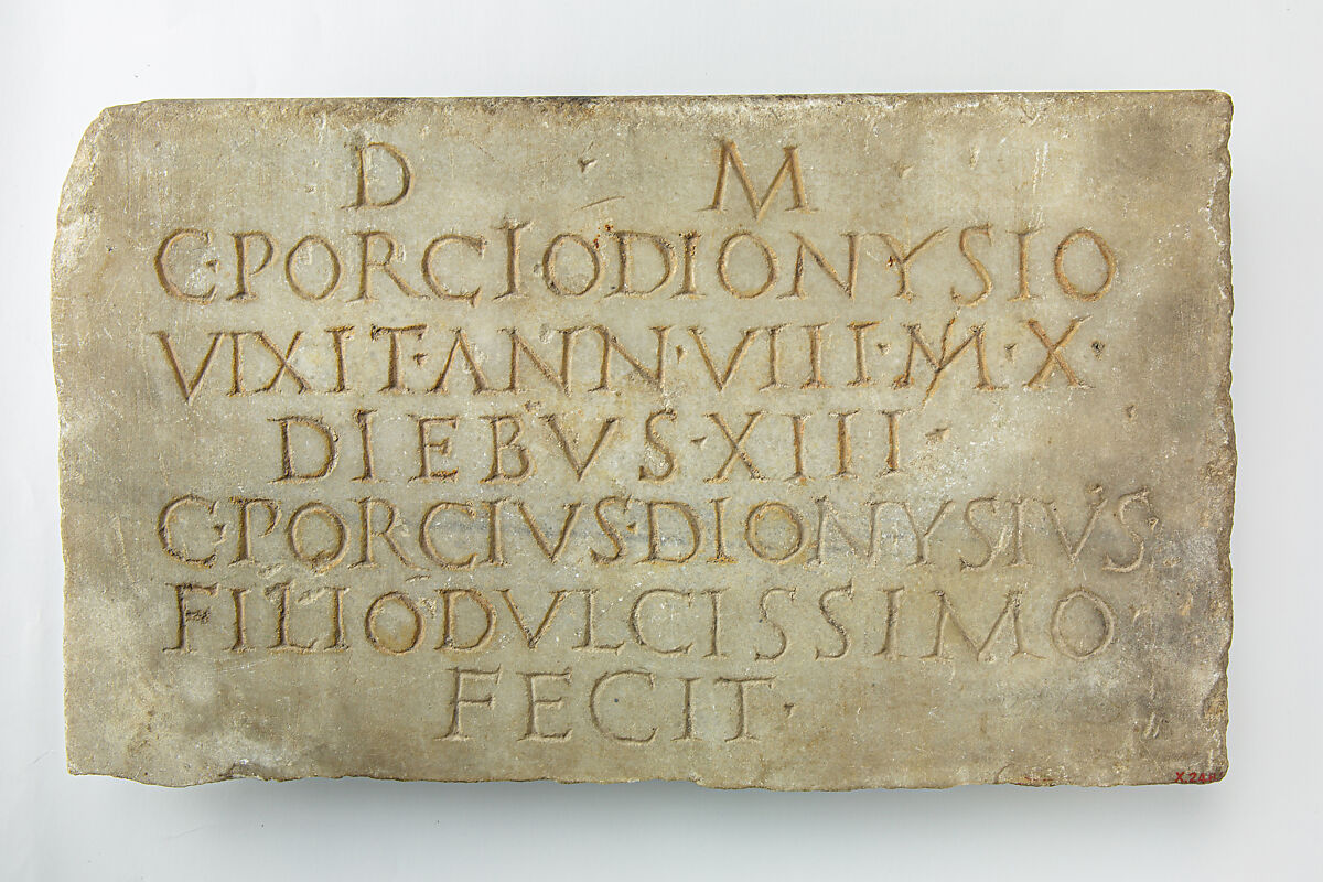 Marble plaque with funerary inscription, Marble, Roman 