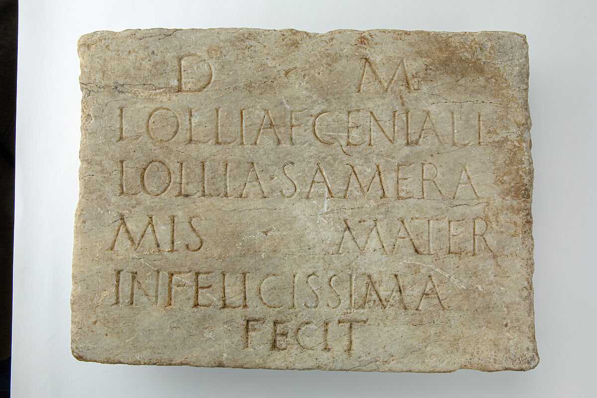 Marble plaque with funerary inscription, Marble, Roman 