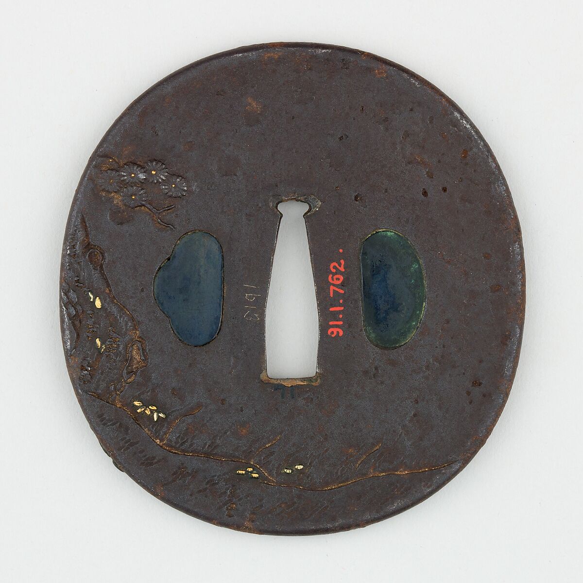 Sword Guard (<i>Tsuba</i>) With Elephant Motif (象図鐔), Iron, gold, silver, copper, copper-gold alloy (shakudō), Japanese