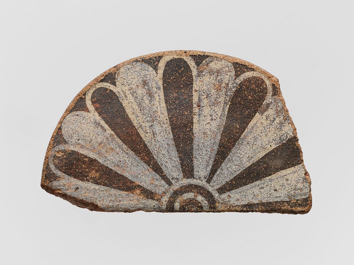 Fragment of a terracotta antefix, Terracotta, Etruscan 
