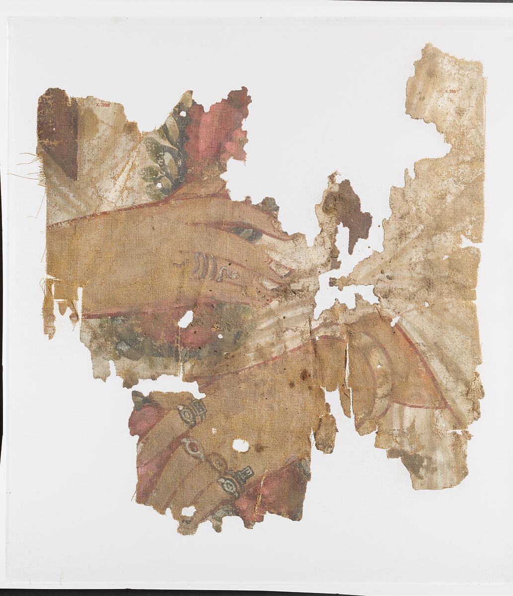Fragment of a painted mummy shroud, Linen, paint, Roman, Egyptian