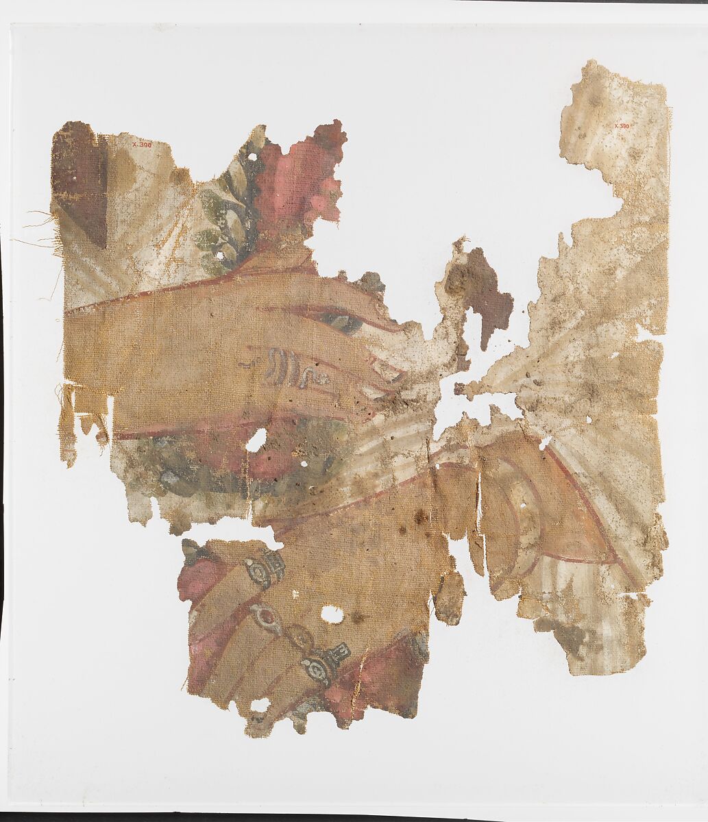 Fragment of a painted mummy shroud, Linen, paint, Roman, Egyptian 