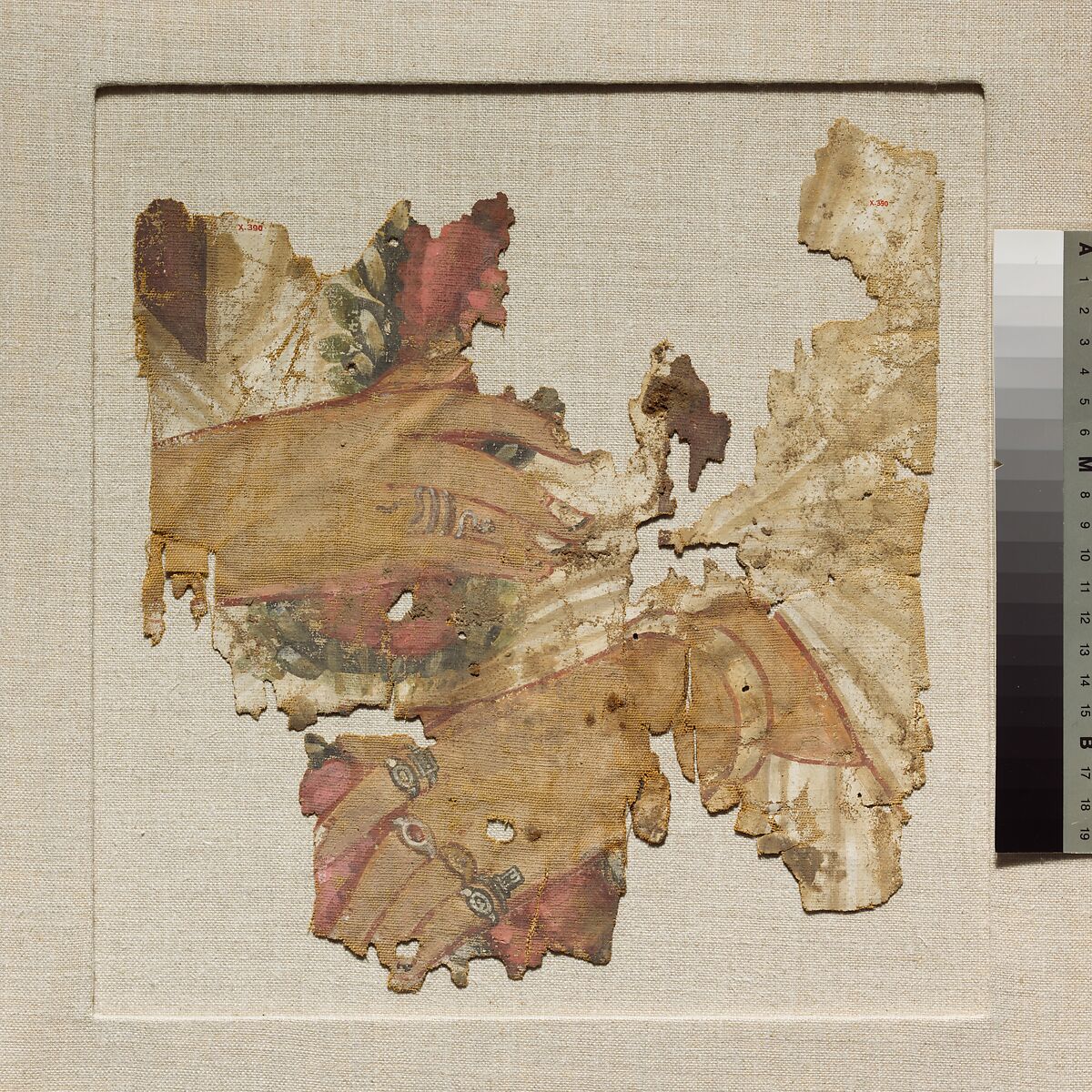 Fragment of a painted mummy shroud, Linen, paint, Roman, Egyptian
