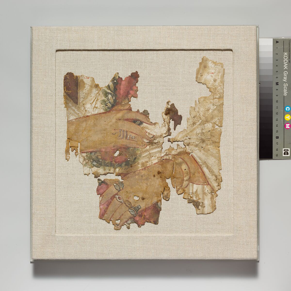 Fragment of a painted mummy shroud, Linen, paint, Roman, Egyptian