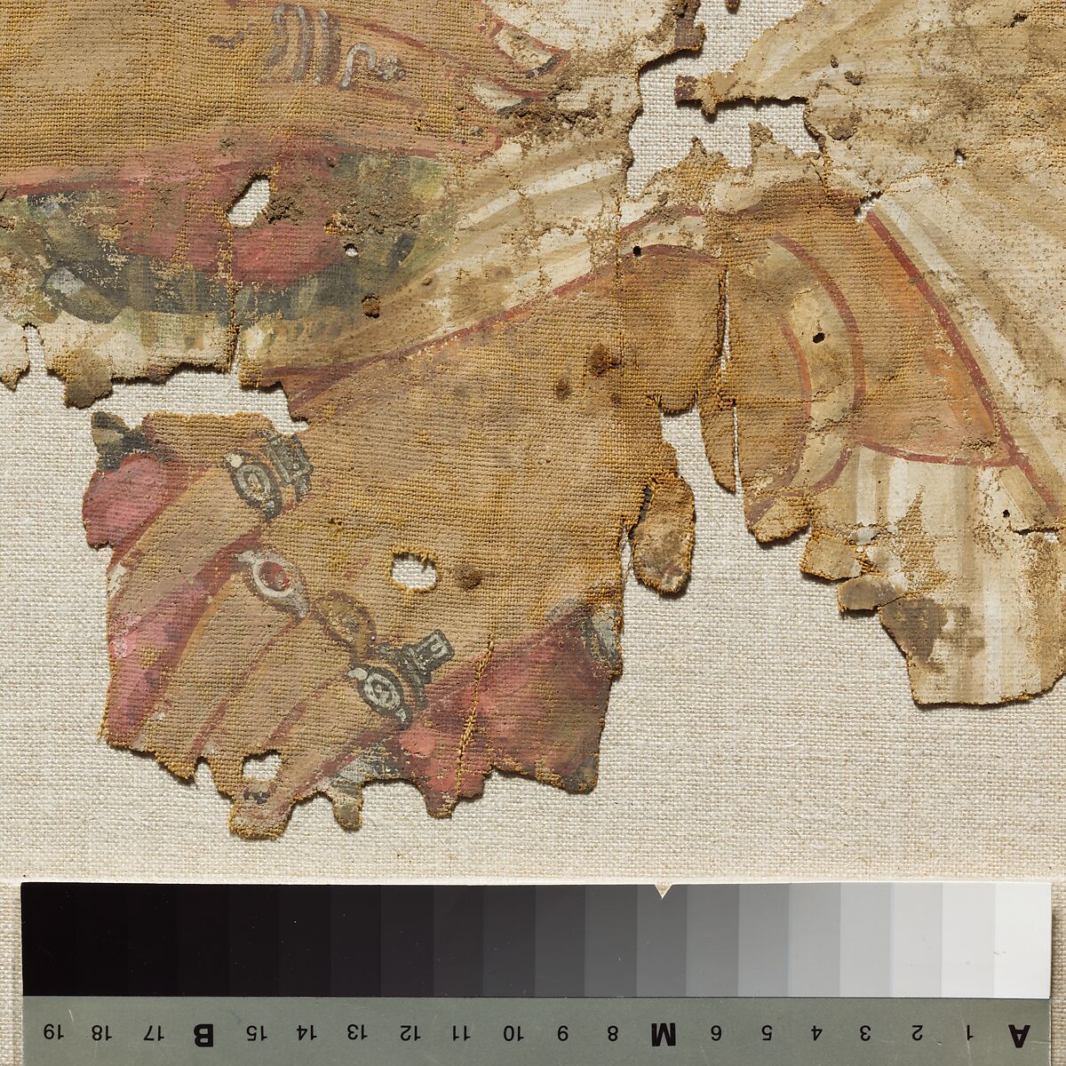 Fragment of a painted mummy shroud, Linen, paint, Roman, Egyptian