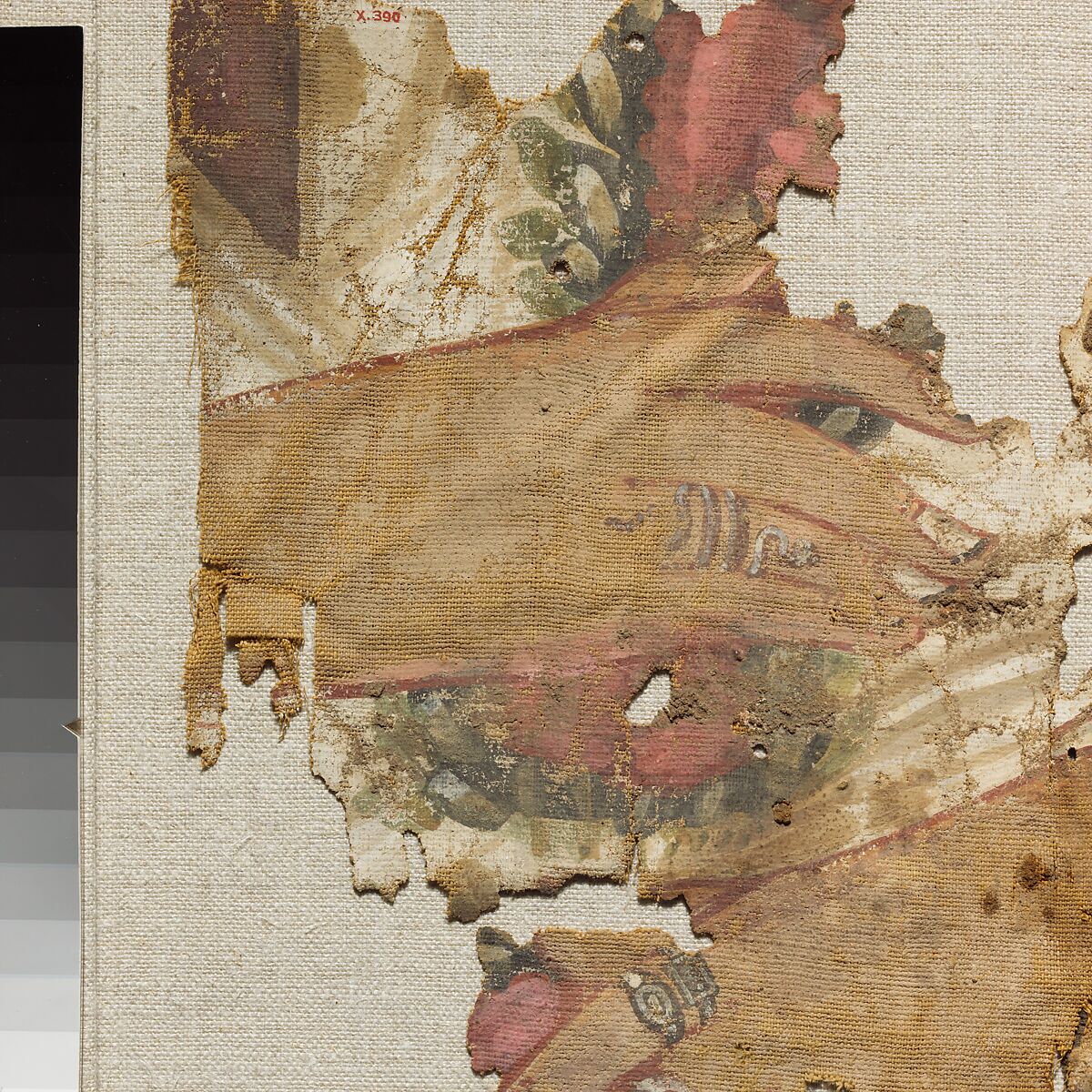 Fragment of a painted mummy shroud, Linen, paint, Roman, Egyptian