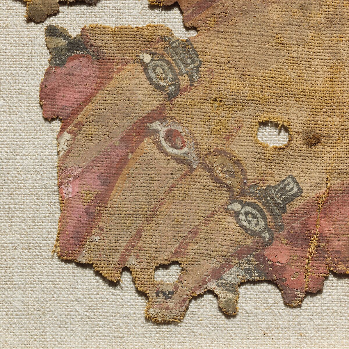 Fragment of a painted mummy shroud, Linen, paint, Roman, Egyptian
