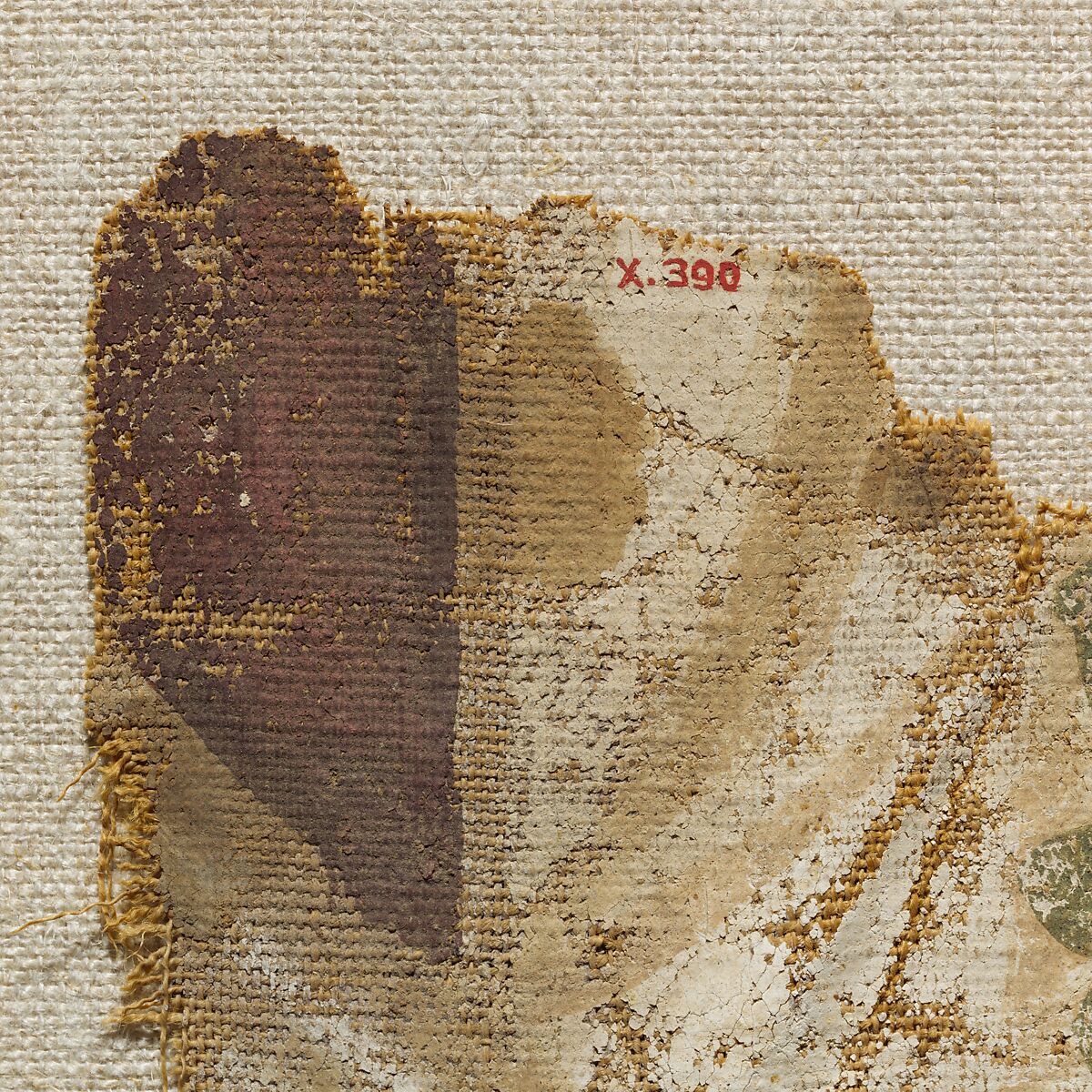 Fragment of a painted mummy shroud, Linen, paint, Roman, Egyptian