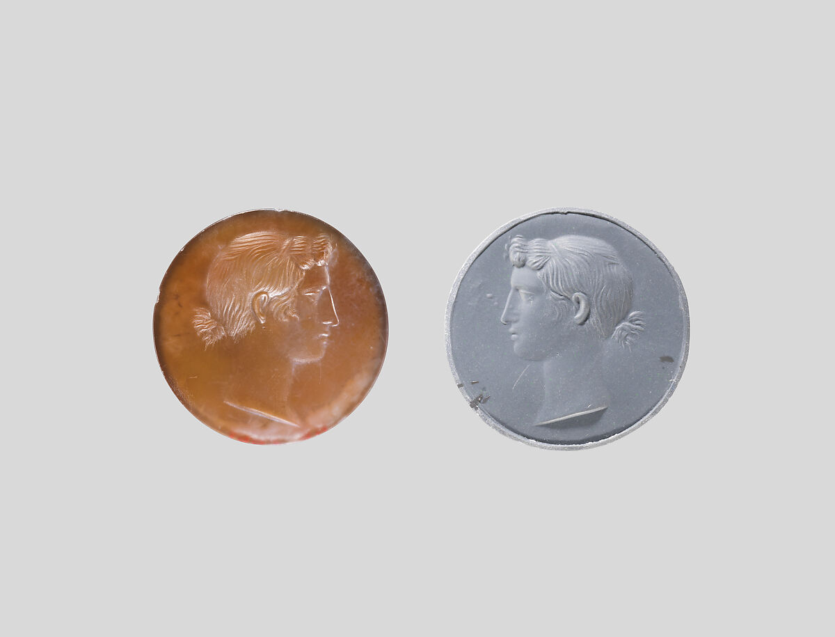 Sard intaglio portrait of a woman, Attributed to Solon and his circle, Brownish Sard, Roman