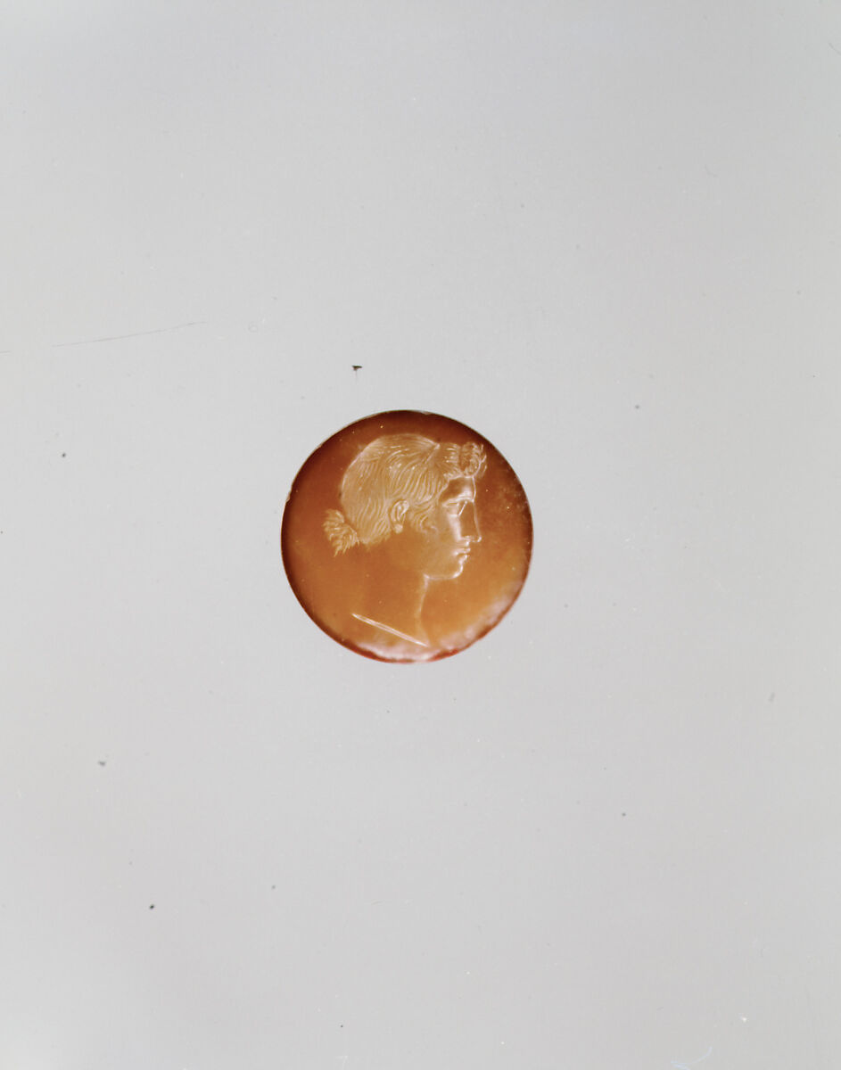 Sard intaglio portrait of a woman, Attributed to Solon and his circle, Brownish Sard, Roman