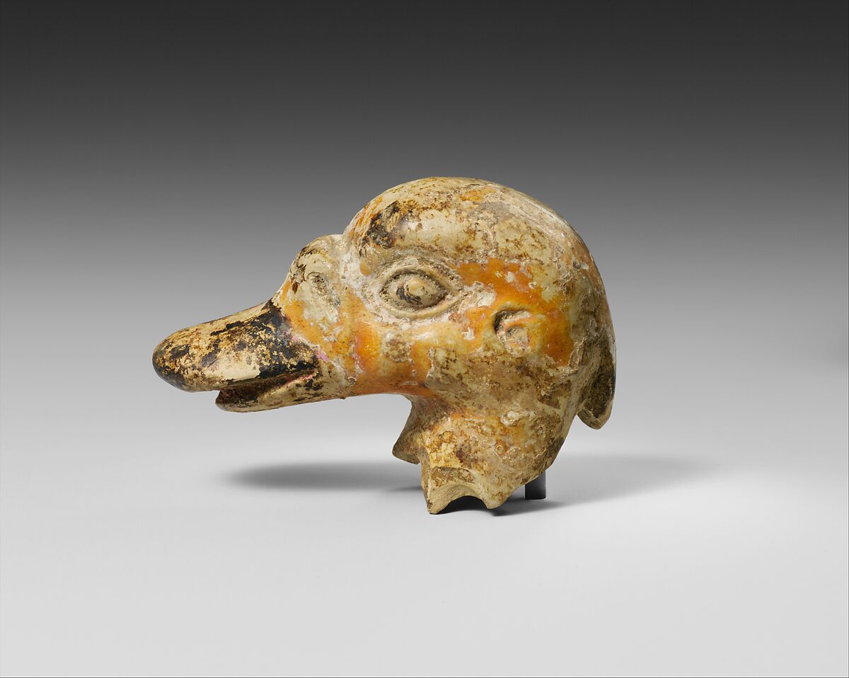 Faience fragment of a duck askos (flask with spout), Faience, Greek, Ptolemaic 