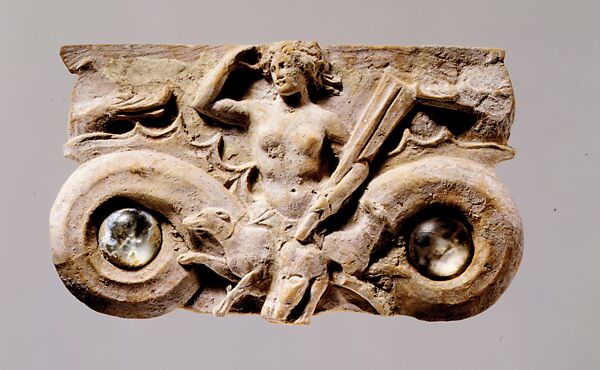 Pair of terracotta plaques with glass inlays, Terracotta, glass, Greek, South Italian