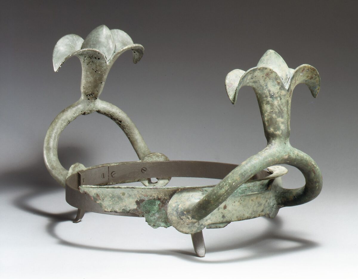 Bronze handles and part of the rim of a cauldron, Bronze, Cypriot 