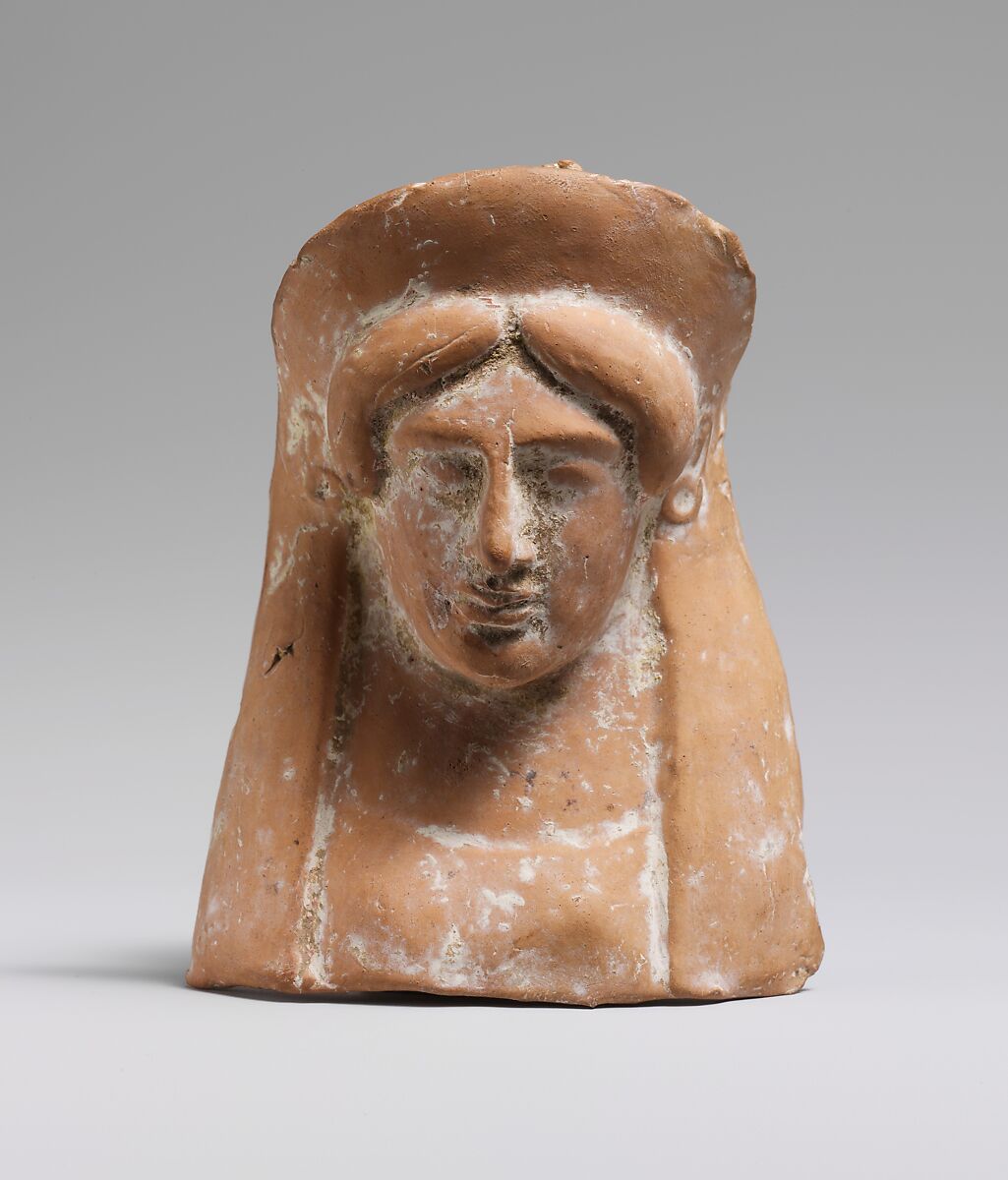 Terracotta relief with the head and neck of a woman, Terracotta, Greek, probably Rhodian 