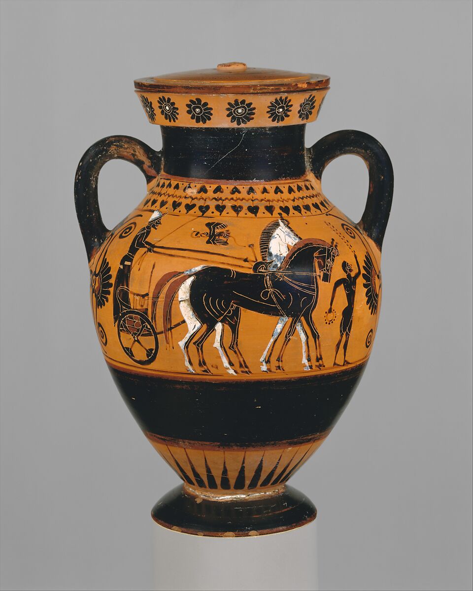 Terracotta amphora (jar), Signed by Andokides as potter, Terracotta, Greek, Attic