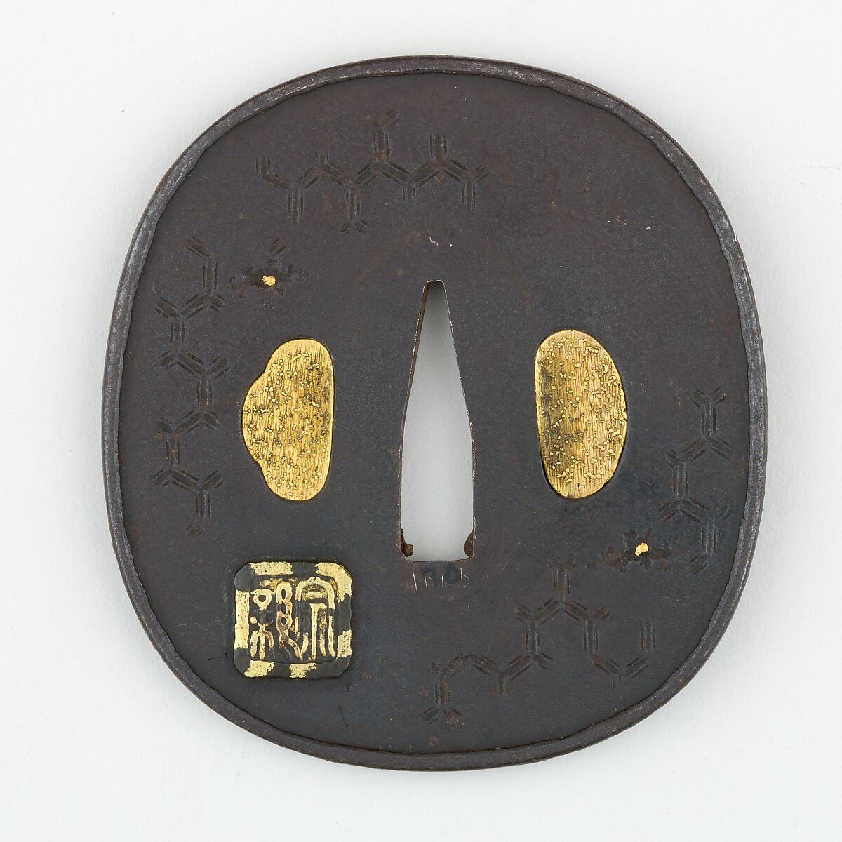 Sword Guard (<i>Tsuba</i>) Depicting Shishi Lion and Elephant (獅子象図鐔), Iron, gold, copper, Japanese