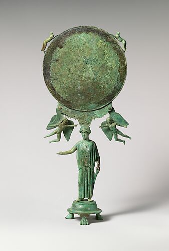 Bronze mirror with a support in the form of a draped woman