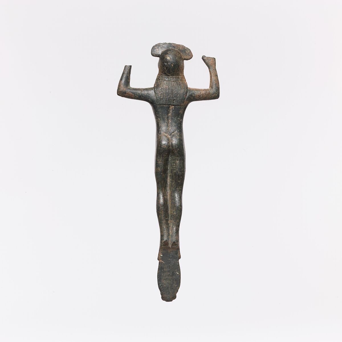 Bronze handle of a patera (shallow basin) in the form of a youth, Bronze, Greek