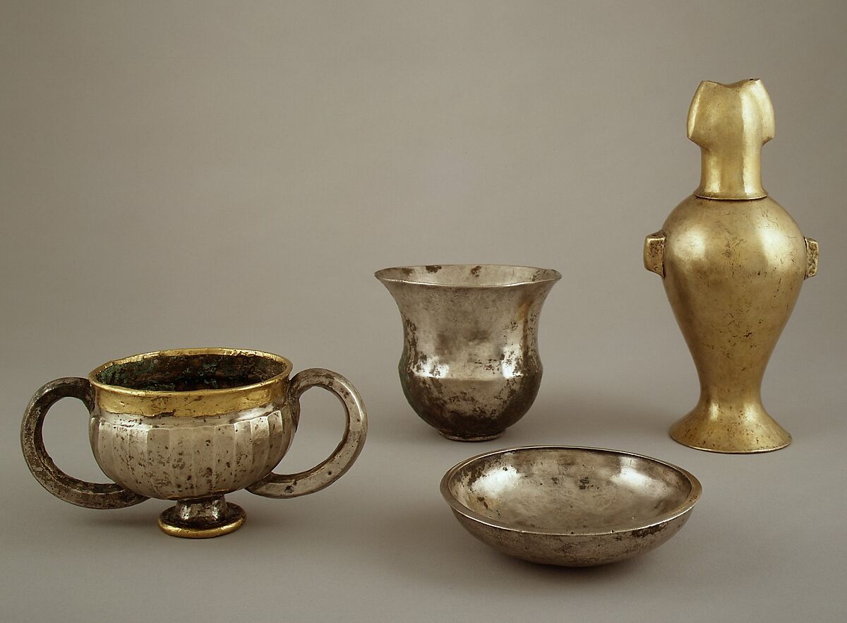 Group of four vases, Electrum, gilded silver, silver, Northwest Anatolian