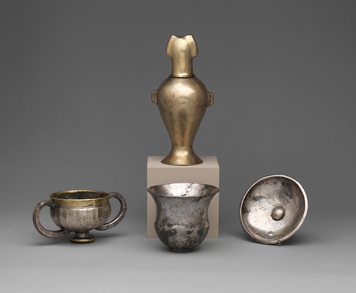 Group of four vases, Electrum, gilded silver, silver, Northwest Anatolian 