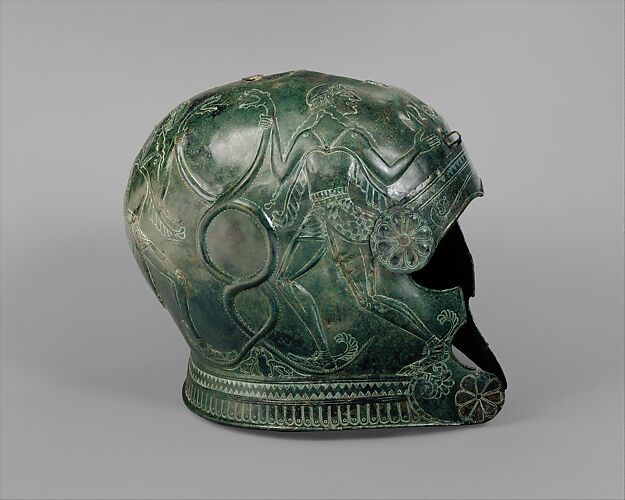 Two bronze helmets