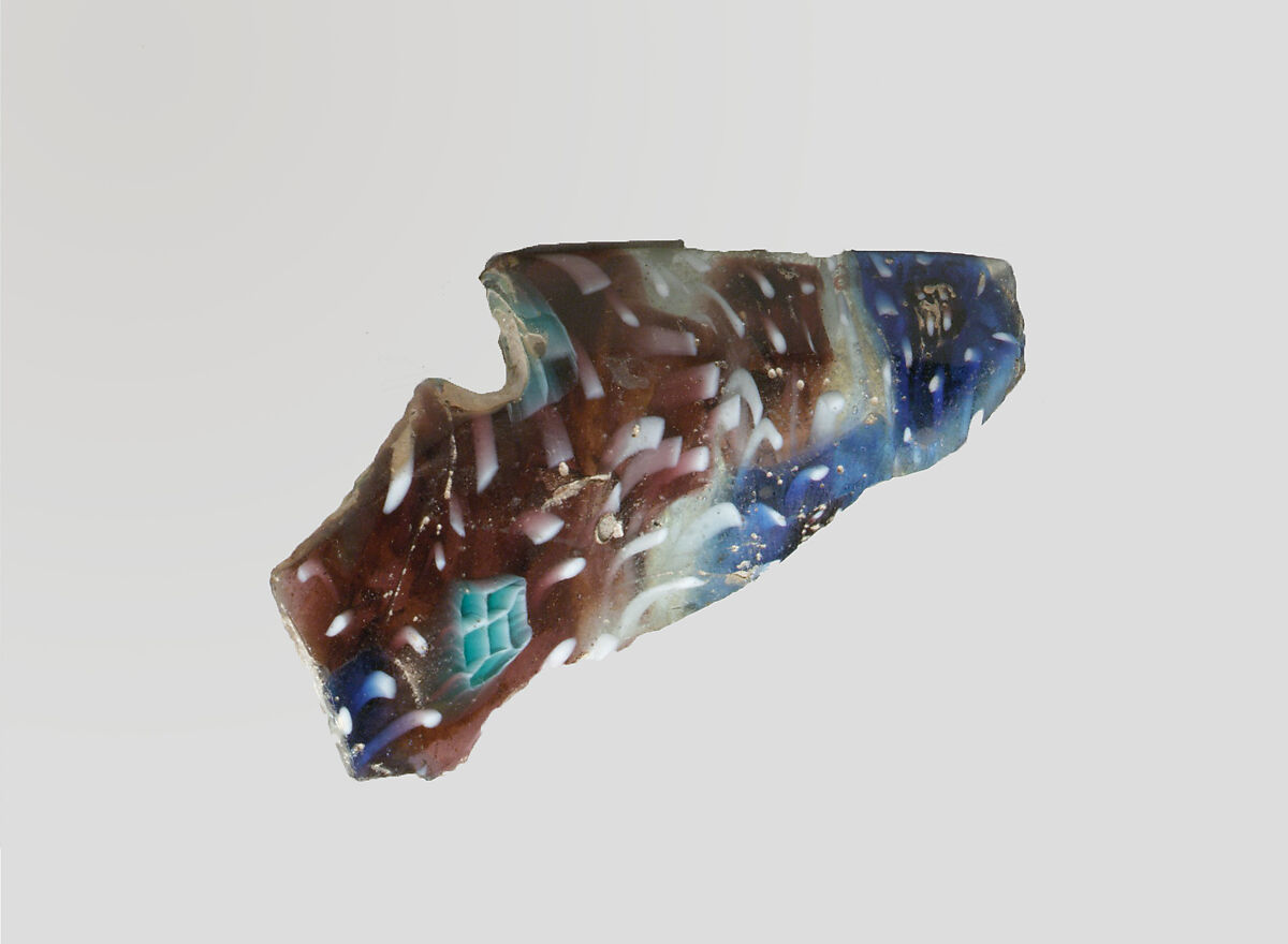 Glass mosaic ribbed bowl fragment, Glass, Roman 