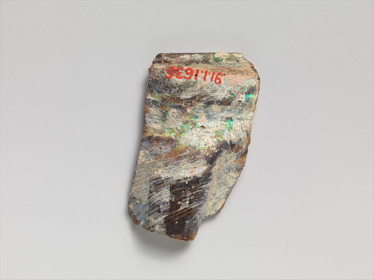 Glass mosaic ribbed bowl fragment, Glass, Roman
