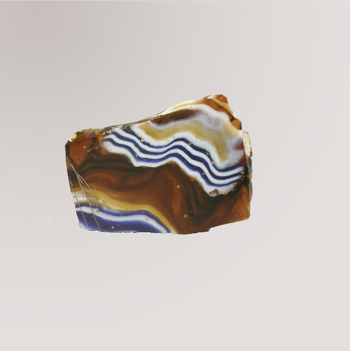 Glass mosaic ribbed bowl fragment, Glass, Roman 