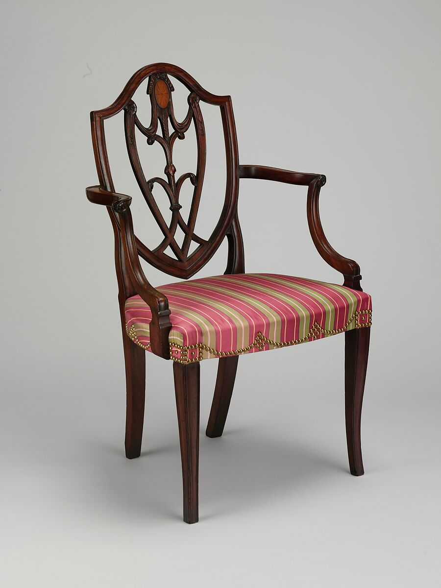 Armchair, Mahogany, satinwood inlay, ash, American 