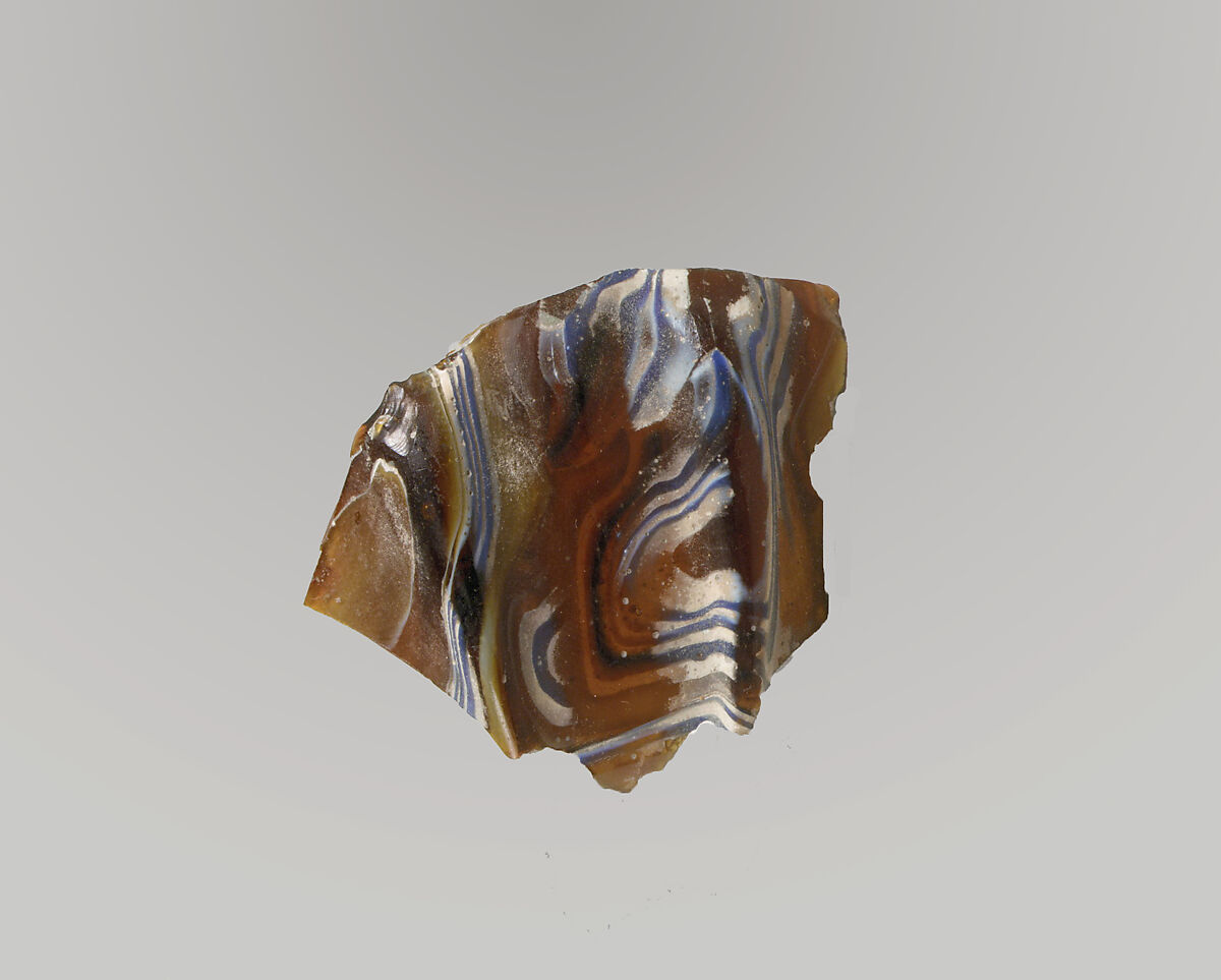 Glass mosaic ribbed bowl fragment, Glass, Roman 