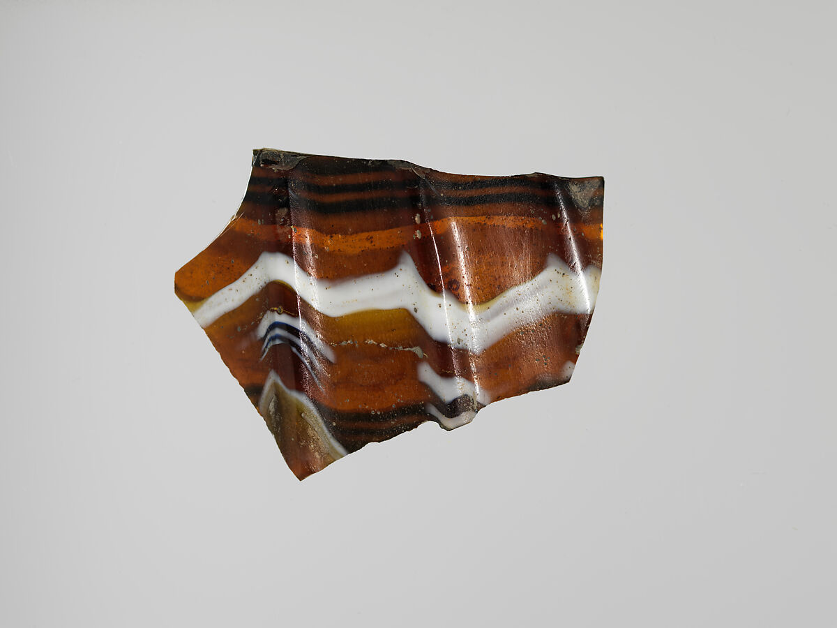 Glass mosaic ribbed bowl fragment, Glass, Roman