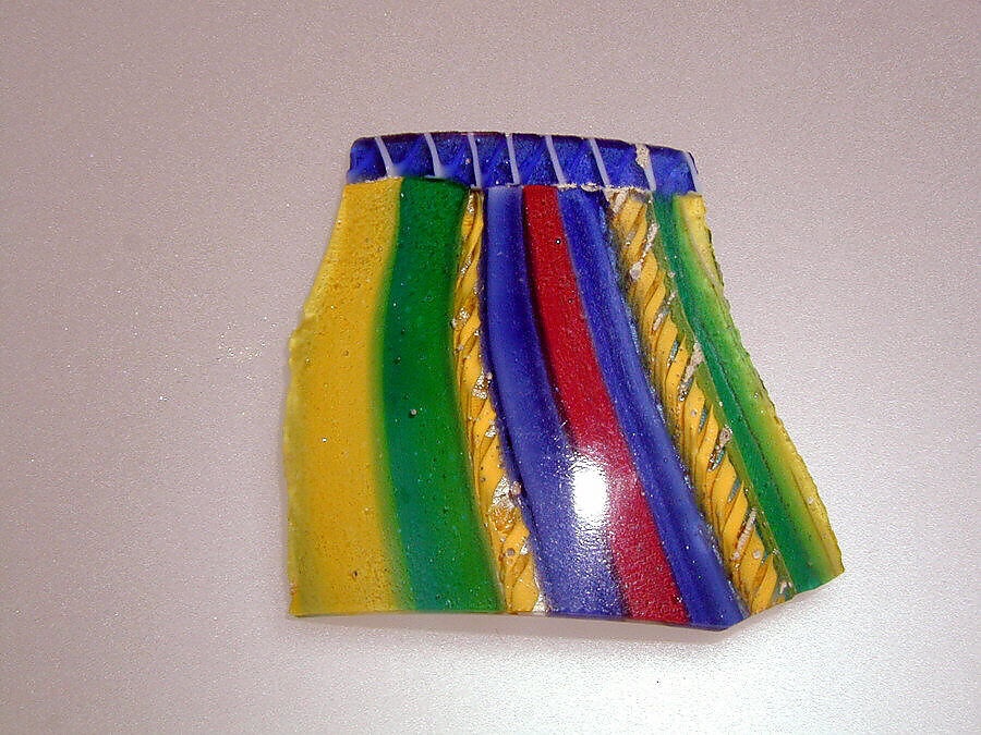 Glass striped mosaic bowl fragment, Glass, Roman 