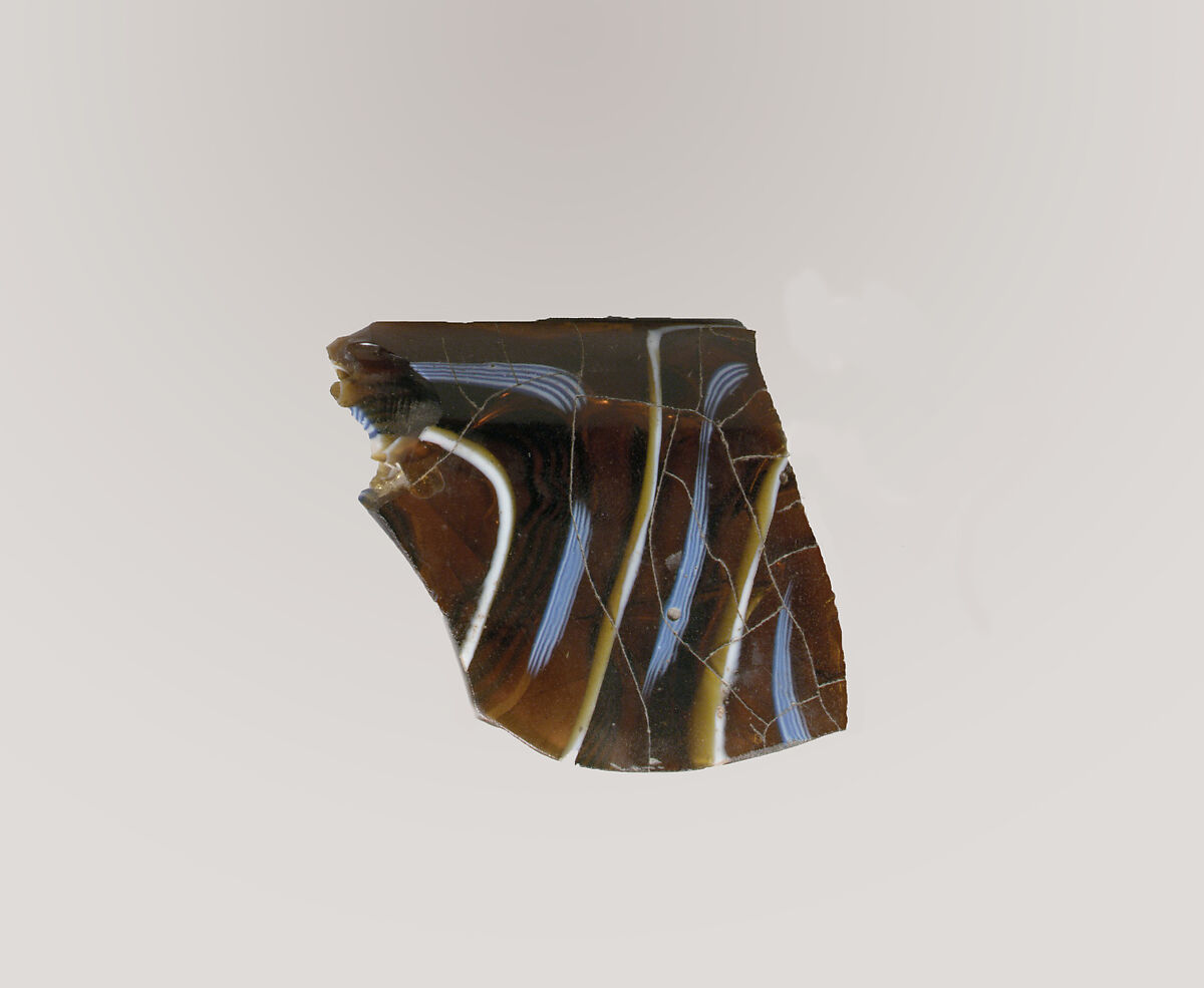 Glass mosaic ribbed bowl fragment, Glass, Roman 