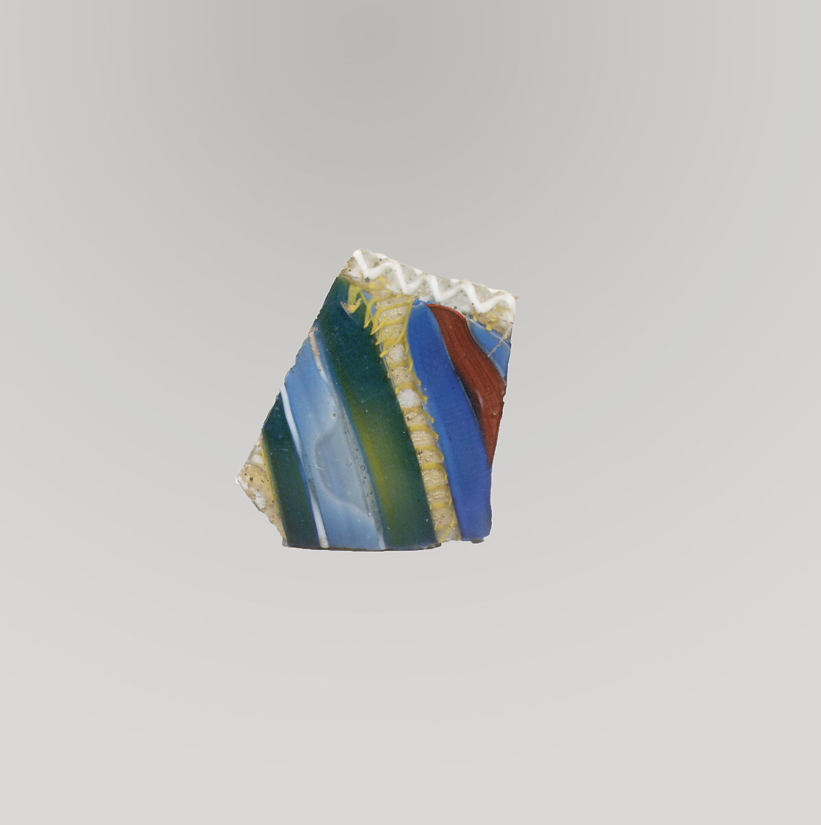 Glass striped mosaic bowl fragment, Glass, Roman 