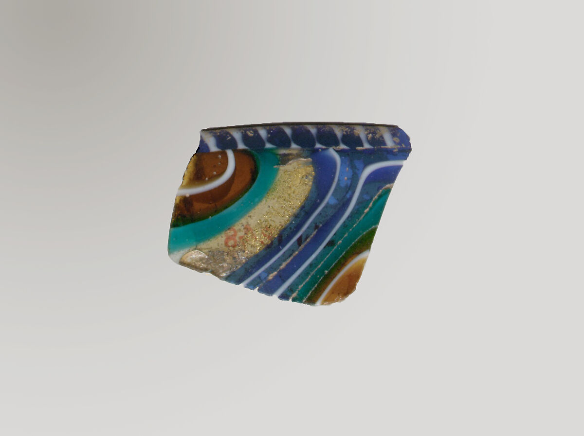 Glass gold-band mosaic bowl fragment, Glass, Roman