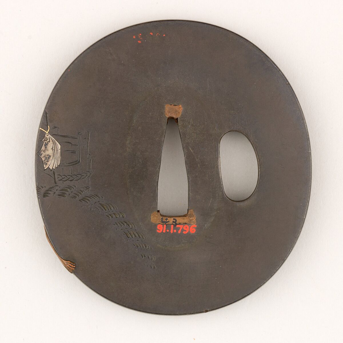 Sword guard (<i>Tsuba</i>) With Sumō Wrestling Motif (相撲図鐔), Copper-silver alloy (shibuichi), copper, gold, silver, copper-gold alloy (shakudō), Japanese