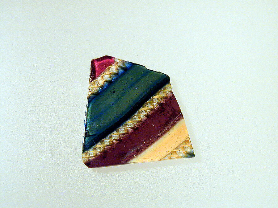 Glass striped mosaic bowl fragment, Glass, Roman 