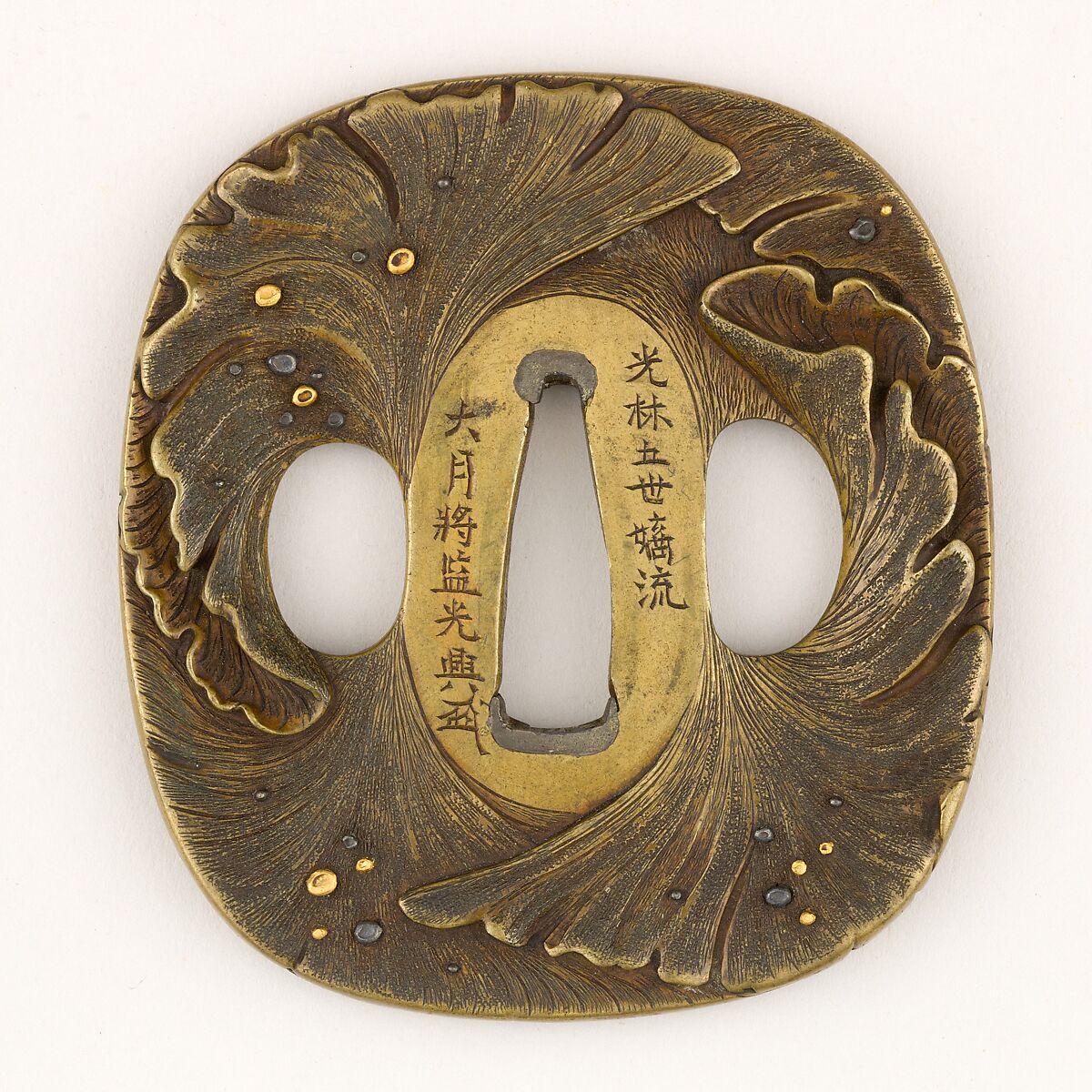 Sword Guard (Tsuba), Copper alloy (sentoku), gold, copper-silver alloy (shibuichi), Japanese 