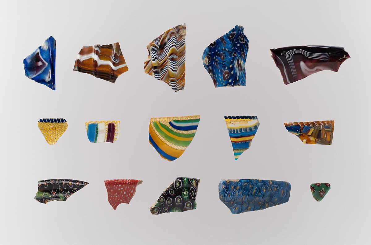 Glass network mosaic fragment, Glass, Roman